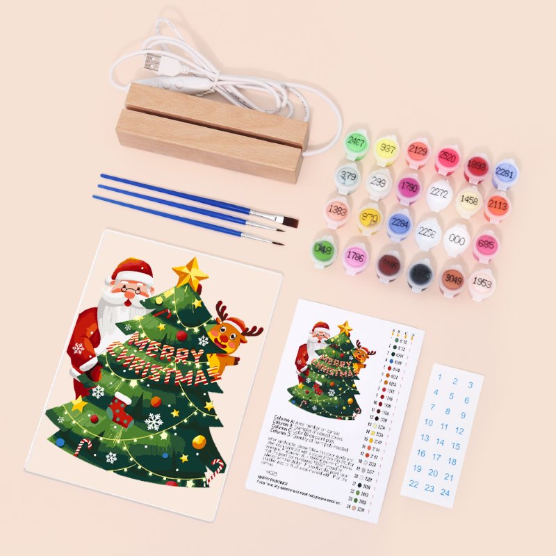 Paint by Numbers Christmas Lamp | Santa Claus and Reindeer Near the Tree
