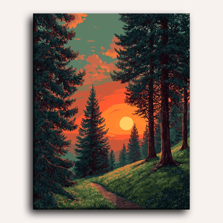 Sunset in Alpine Forest | Paint by Number