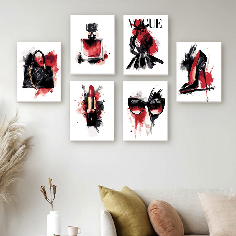 6 Mini Paintings - Red & Black glamour set
