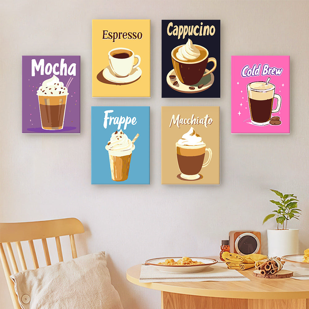 6 Mini Paintings - Colorful coffee set