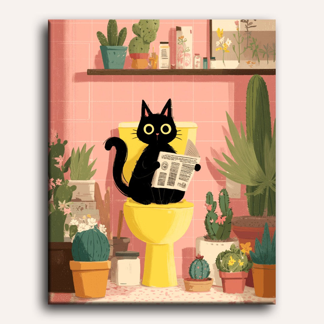 The black cat on the toilet | Paint by Number