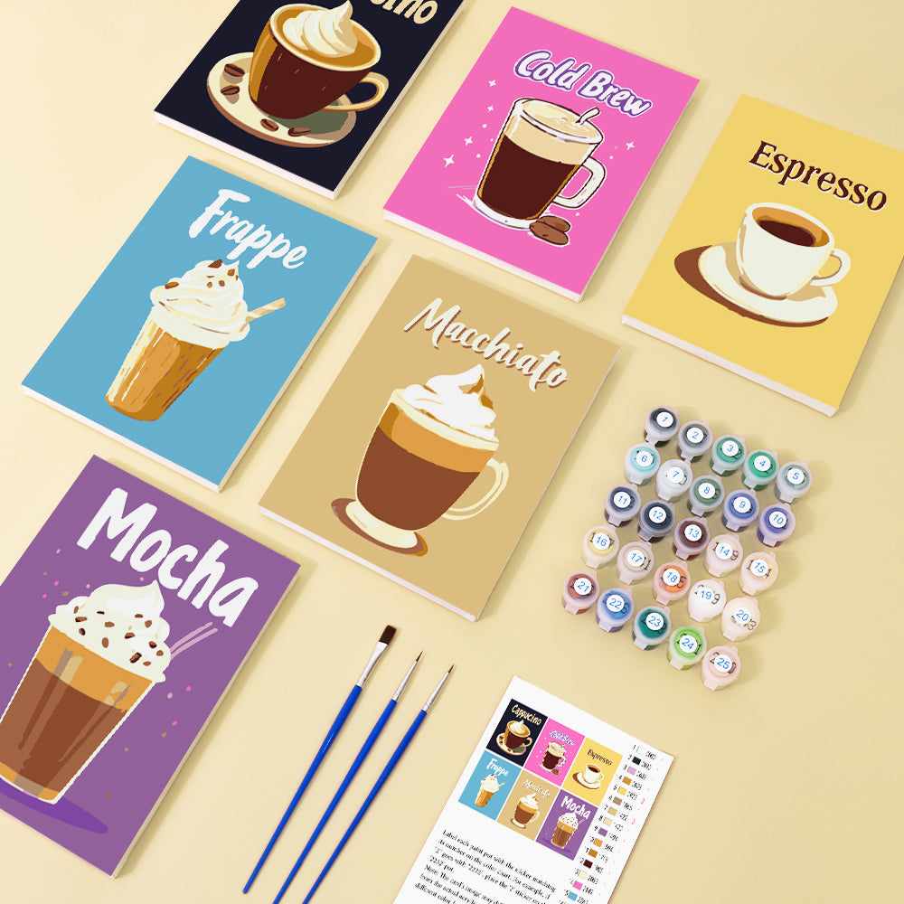 6 Mini Paintings - Colorful coffee set
