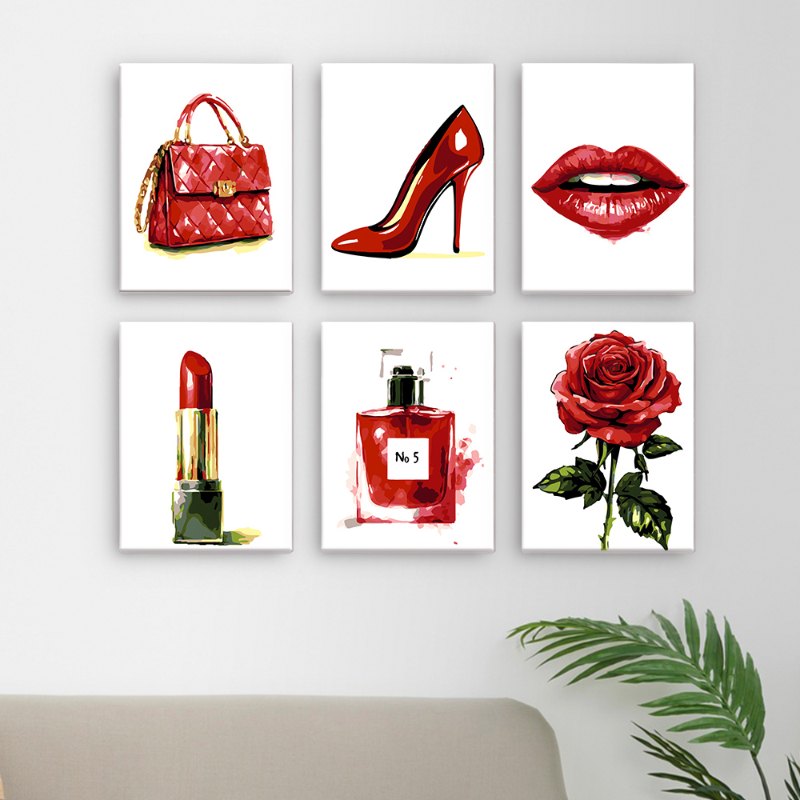 6 Mini Paintings - Red glamour set