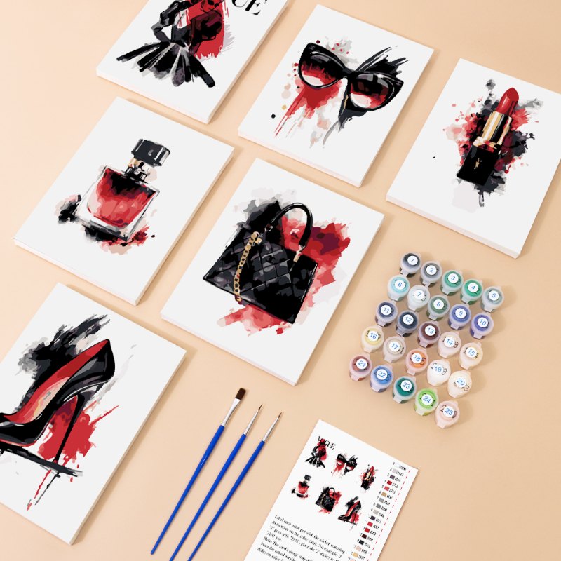 6 Mini Paintings - Red & Black glamour set