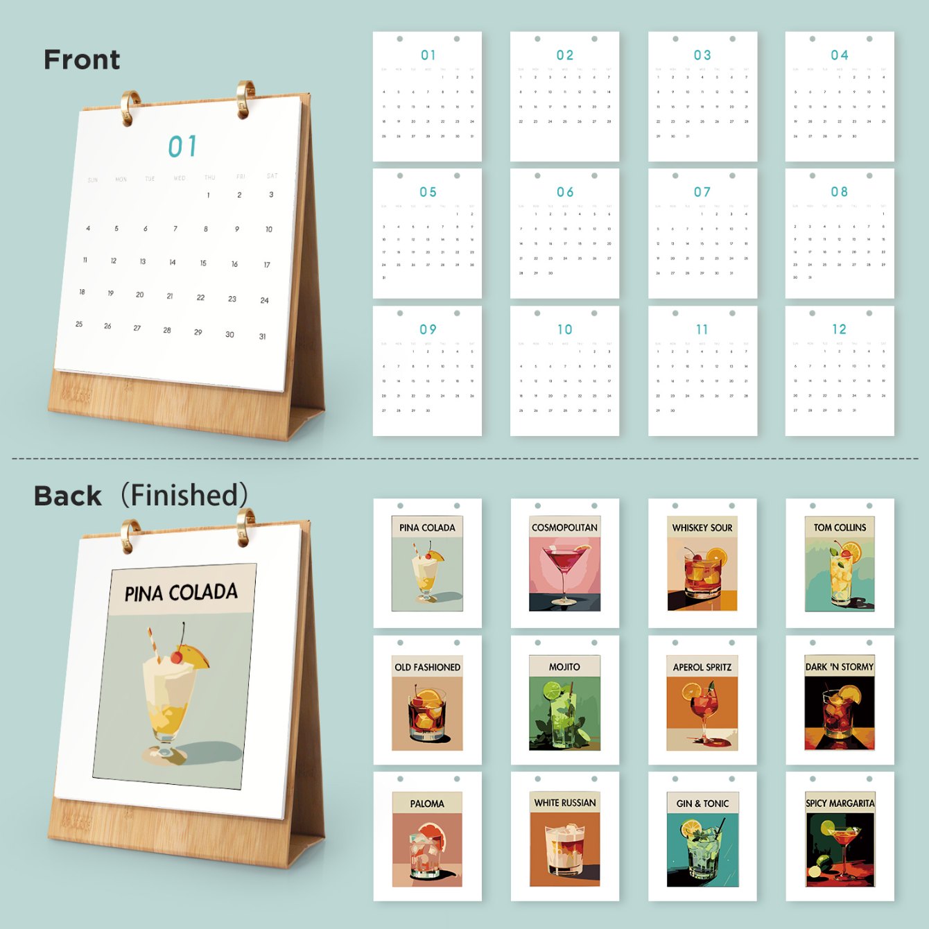 2026 Paint by Numbers desk Calendar | Deluxe Cocktail Edition