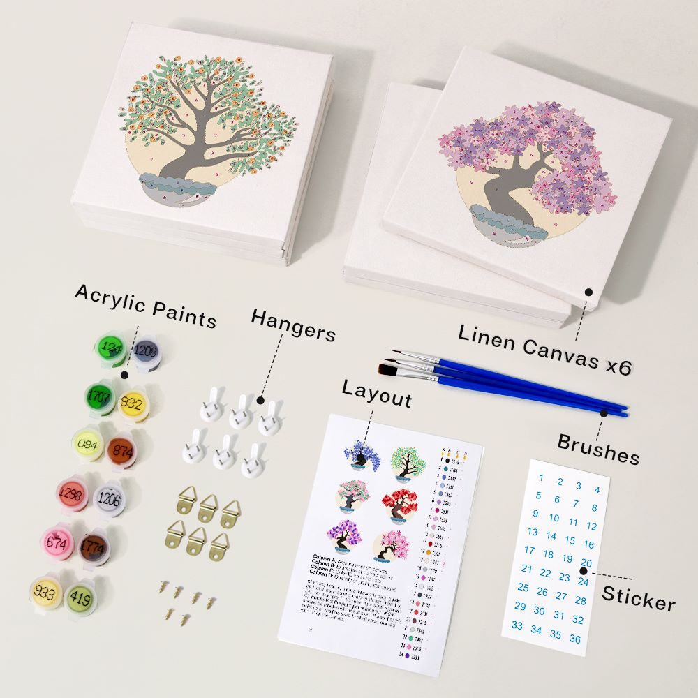 6 Mini Paintings - Colorful Trees Set
