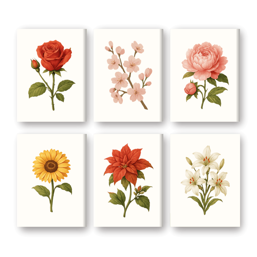 6 Mini Paintings - Flowers and Roses Set