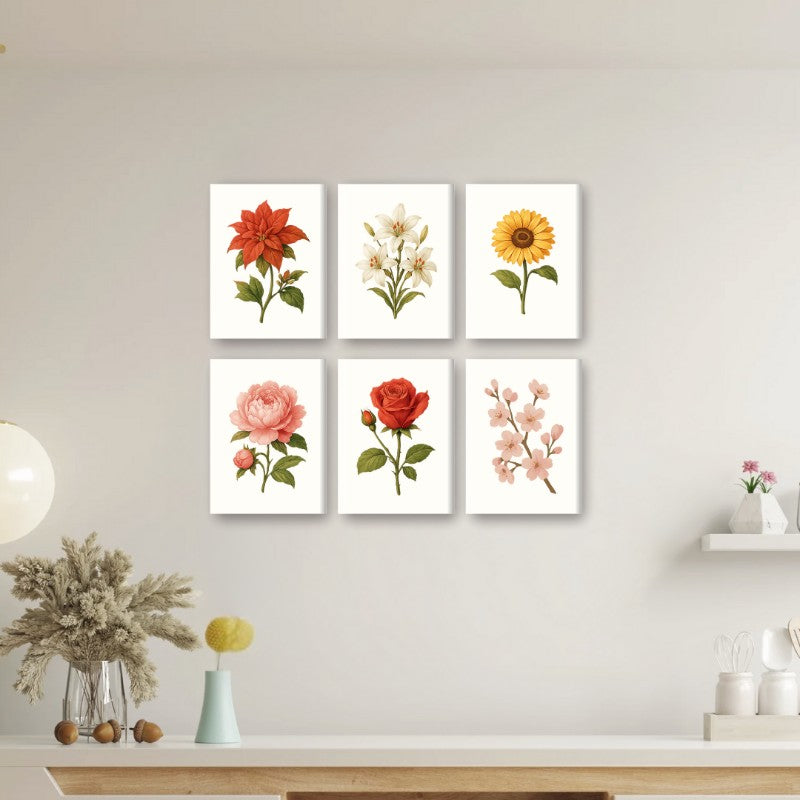 6 Mini Paintings - Flowers and Roses Set