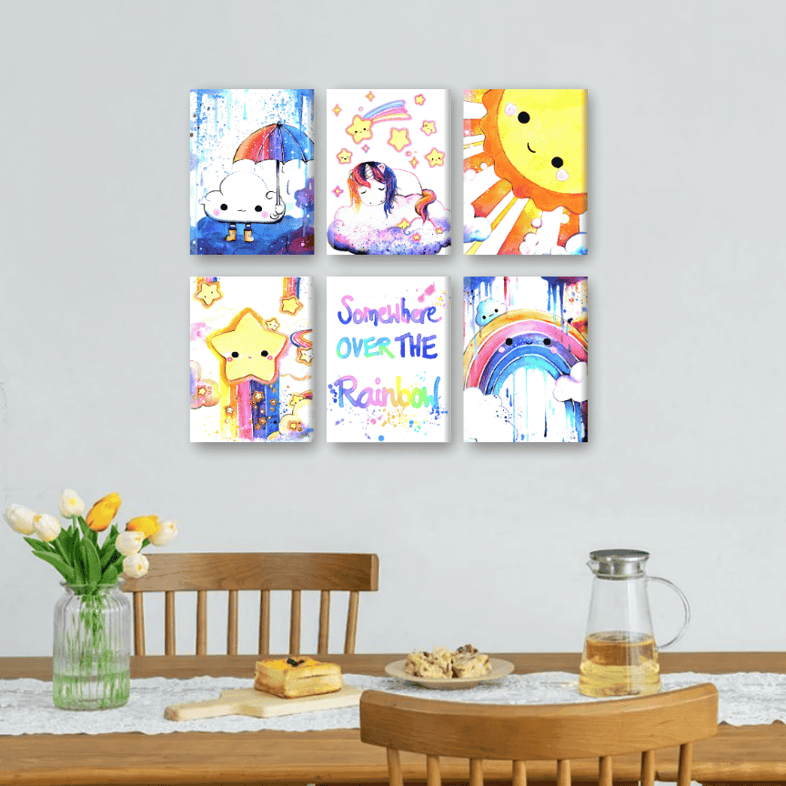 6 Mini Paintings | Kawaii Rainbow Set - By Tiny Tami