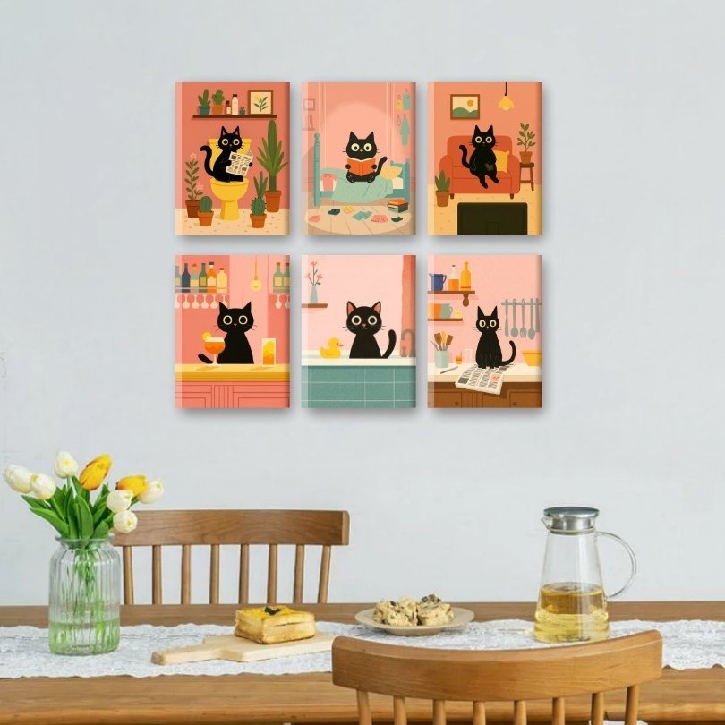 6 Mini Paintings - The Black Cat Set