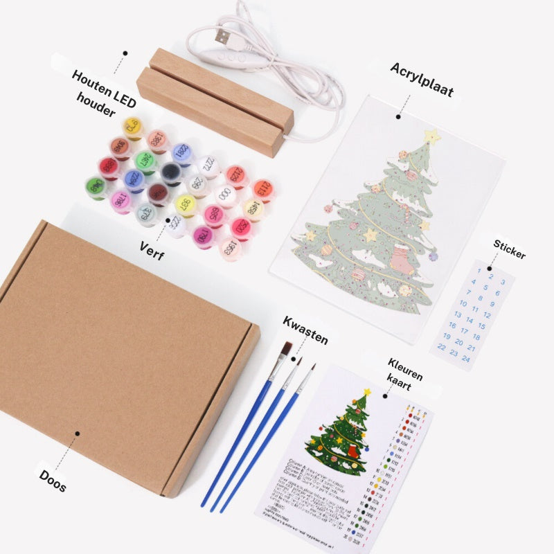 Paint by Numbers Christmas Lamp | Santa Claus and Reindeer Near the Tree