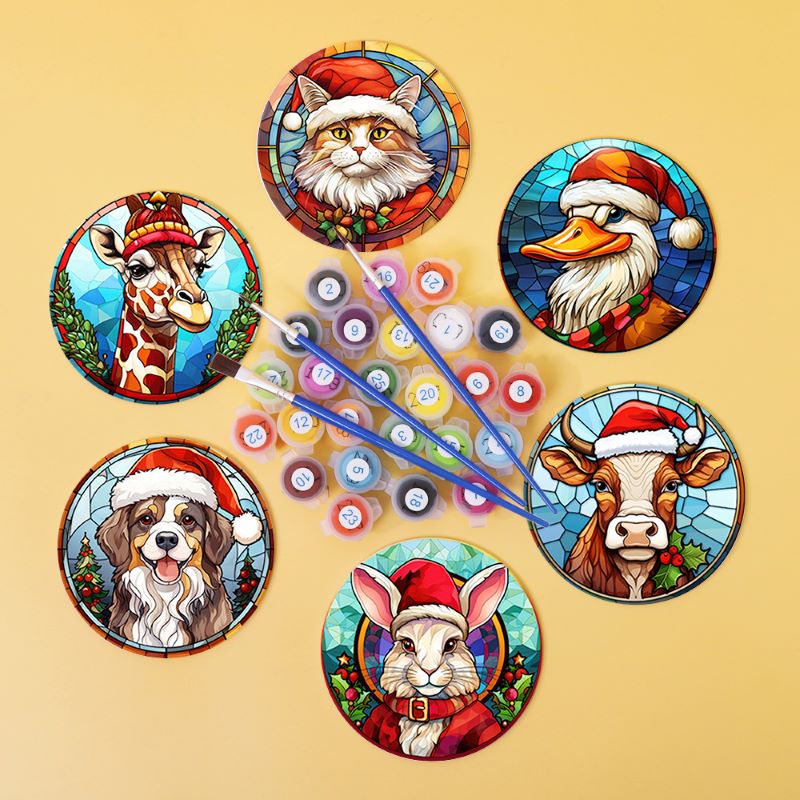Christmas Coasters | 6 Pieces | Paint by Numbers