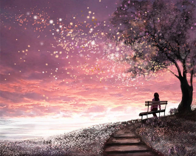 Scenic and Serene Landscape with Pink Trees - Paint by Numbers