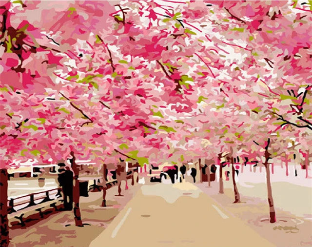 Scenic and Serene Landscape with Pink Trees - Paint by Numbers