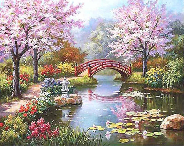 Scenic and Serene Landscape with Pink Trees - Paint by Numbers