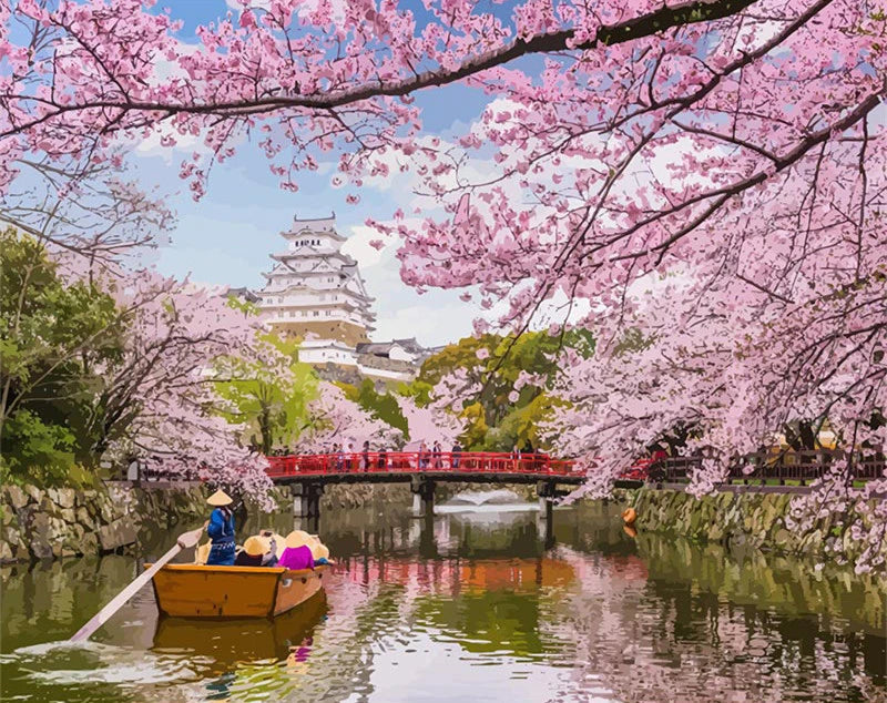 Scenic and Serene Landscape with Pink Trees - Paint by Numbers