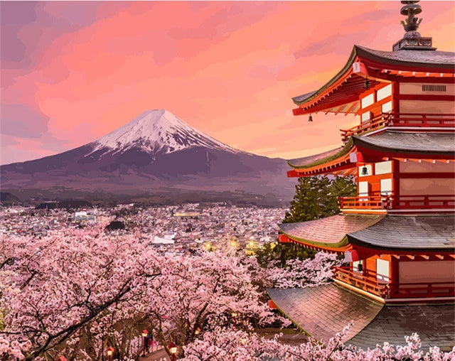 Scenic and Serene Landscape with Pink Trees - Paint by Numbers