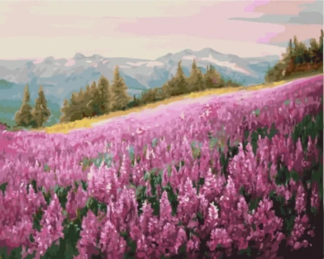 Scenic and Serene Landscape with Pink Trees - Paint by Numbers