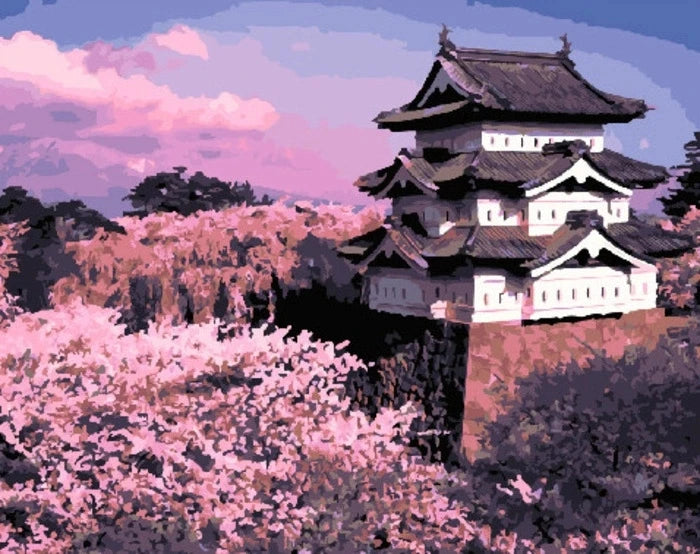 Scenic and Serene Landscape with Pink Trees - Paint by Numbers
