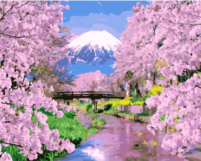 Scenic and Serene Landscape with Pink Trees - Paint by Numbers