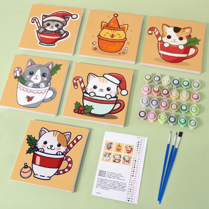 6 Mini Paintings - Christmas Cats