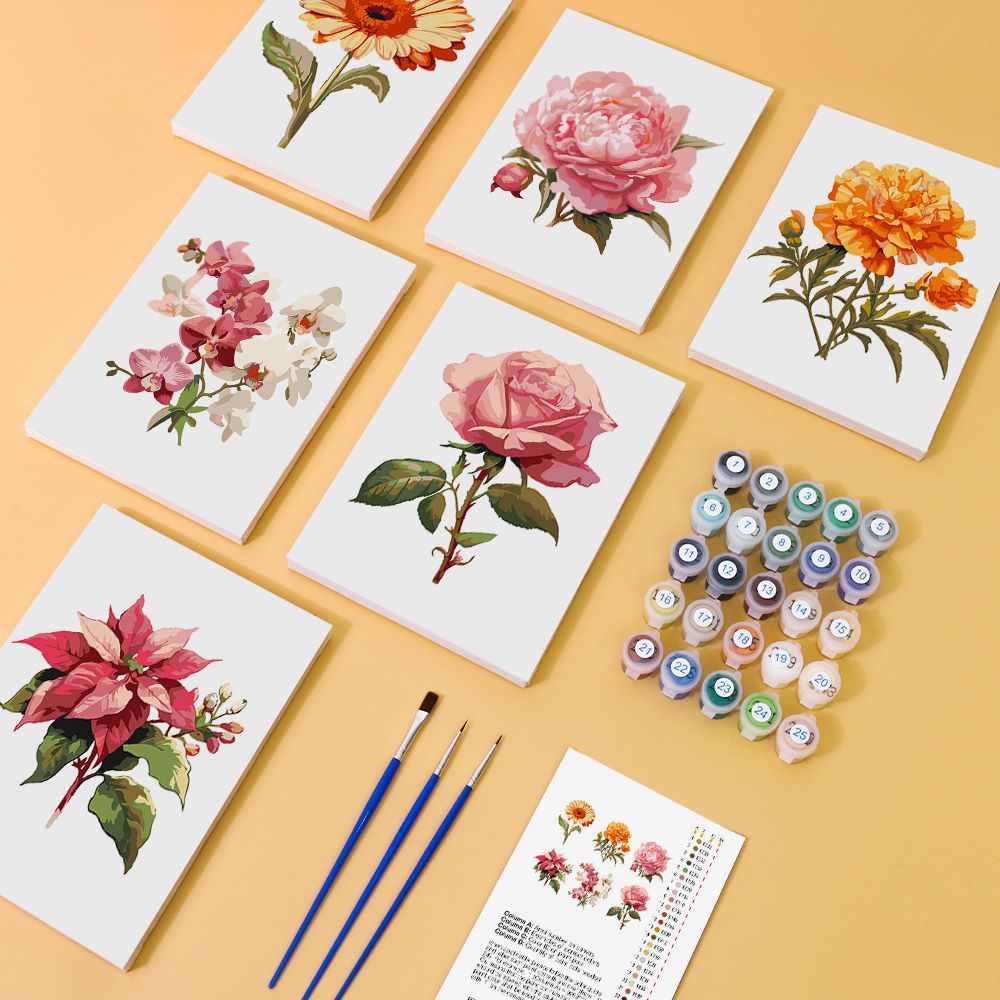 Set of 6 Mini Paintings - Flowers