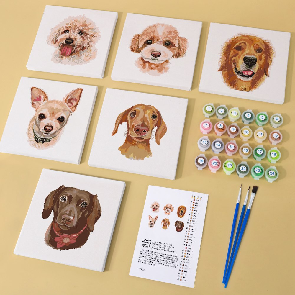Paint by Numbers - 6 Mini Paintings | Dogs Set