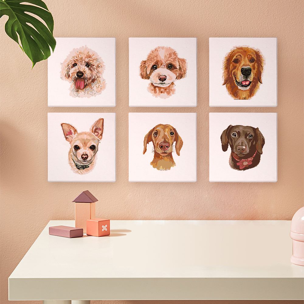 Paint by Numbers - 6 Mini Paintings | Dogs Set