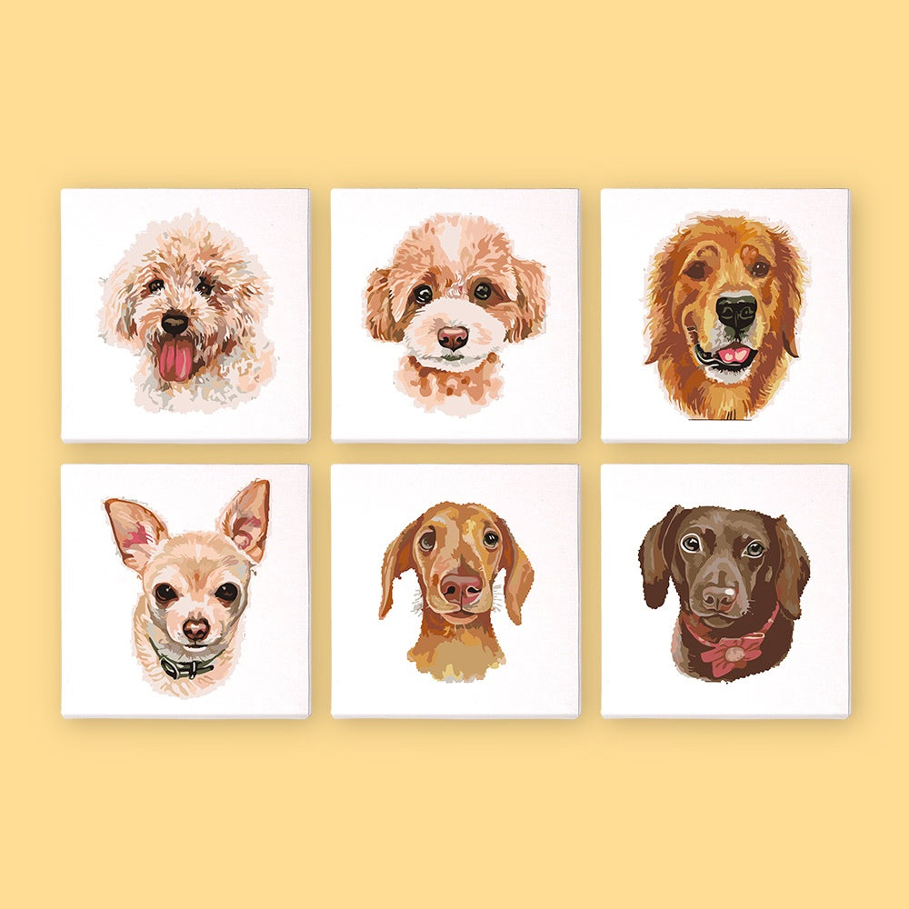Paint by Numbers - 6 Mini Paintings | Dogs Set