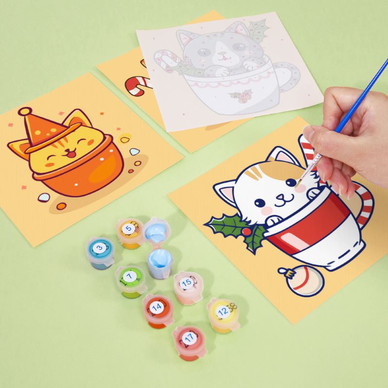 6 Mini Paintings - Christmas Cats