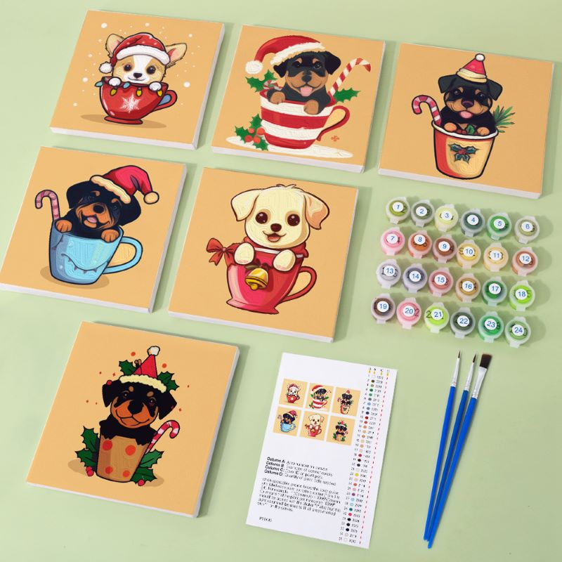 6 Mini Paintings - Christmas Dogs