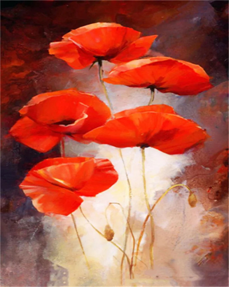Poppy Flower Wall Art - Oil Painting by Numbers
