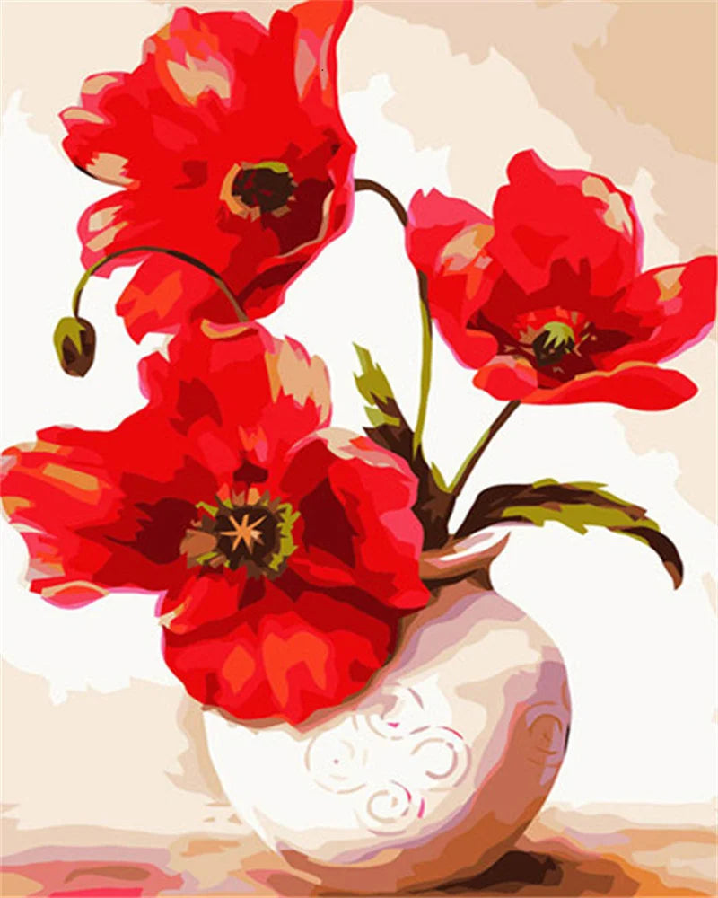 Poppy Flower Wall Art - Oil Painting by Numbers