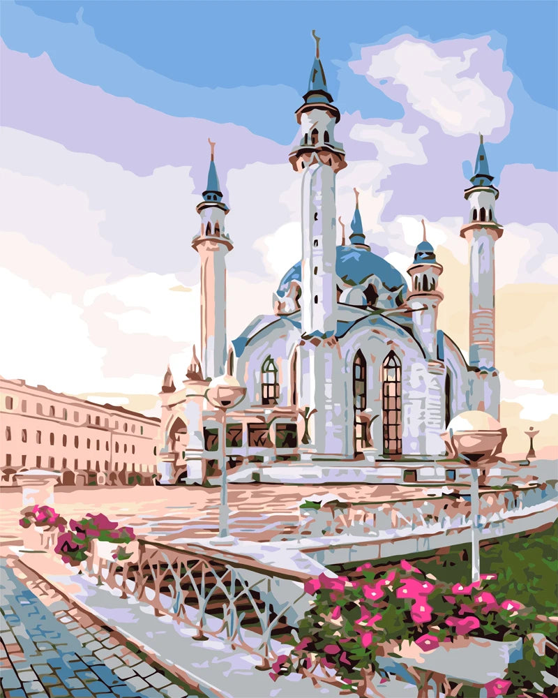 Mosque Scene Digital Oil Painting – DIY Canvas Art - Paint by numbers