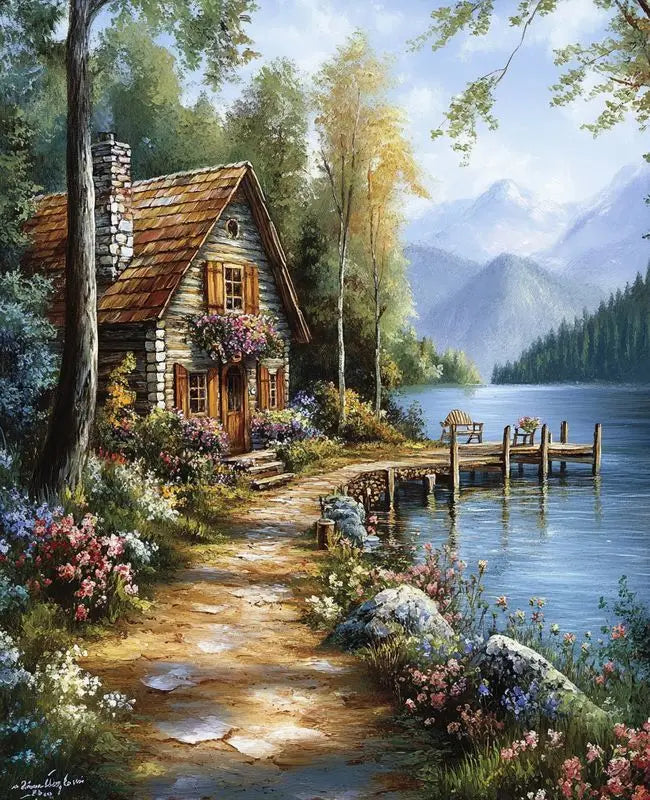 Girl Flower and House Landscape – DIY Paint by Numbers Wall Art (Customizable by Paint)