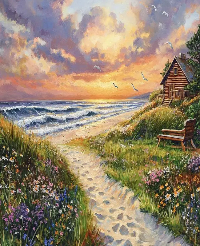 Girl Flower and House Landscape – DIY Paint by Numbers Wall Art (Customizable by Paint)