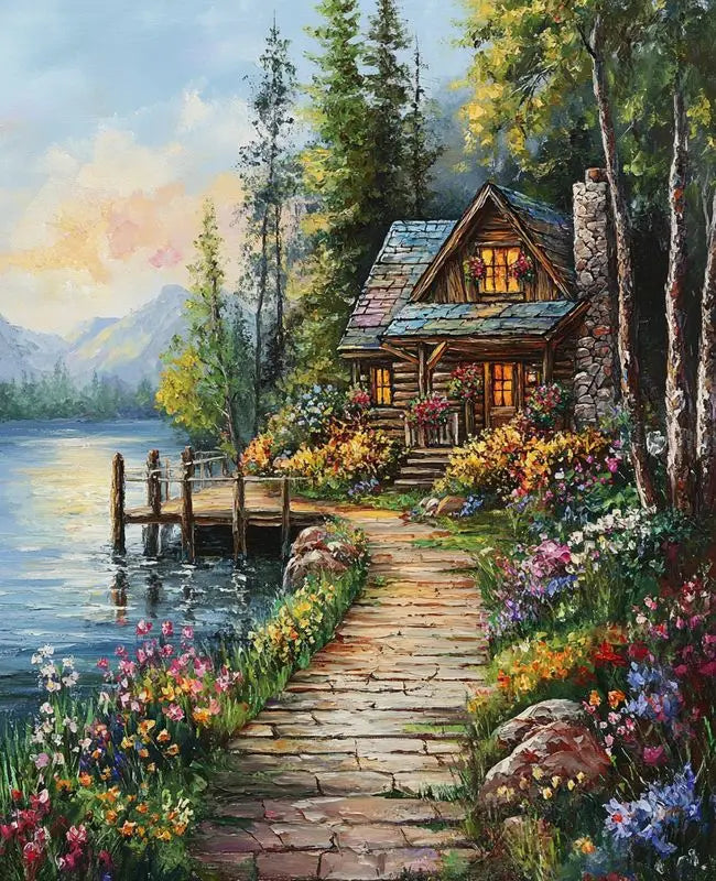 Girl Flower and House Landscape – DIY Paint by Numbers Wall Art (Customizable by Paint)