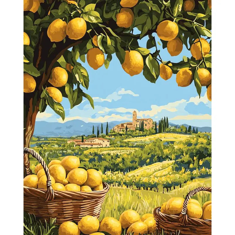 Flowers, Lemons & Landscape – DIY Framed Paint by Numbers Kit (Customizable by Paint)