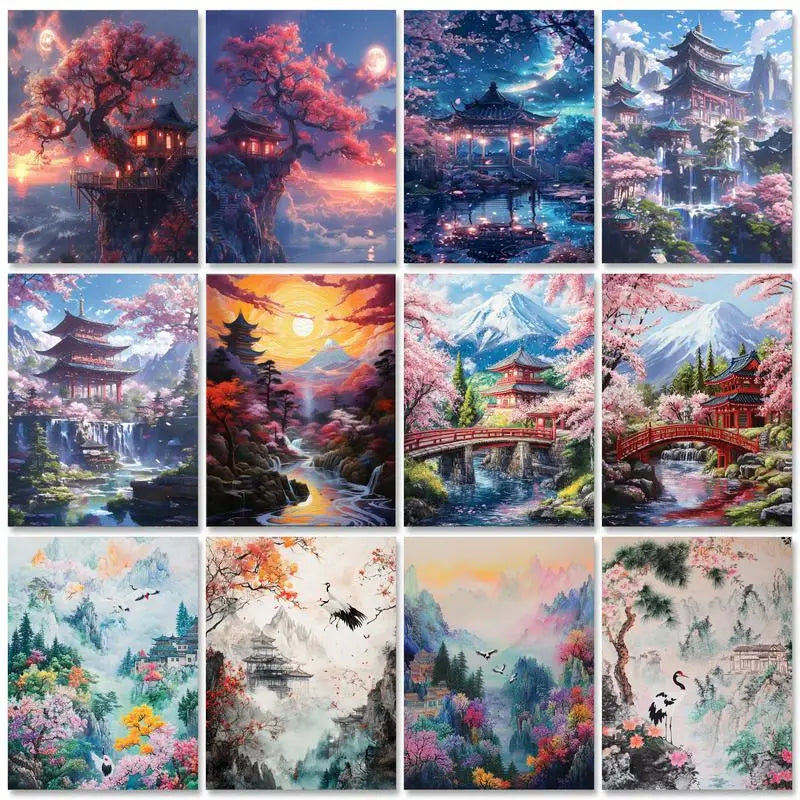 Sunset Landscape, Peaceful Paradise – DIY Framed Paint by Numbers Kit (Customizable by Paint)