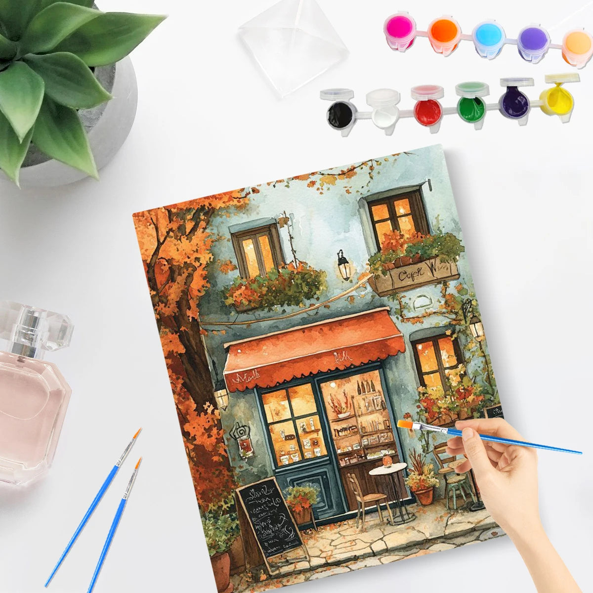 Girl Flower and House Landscape – DIY Paint by Numbers Wall Art (Customizable by Paint)