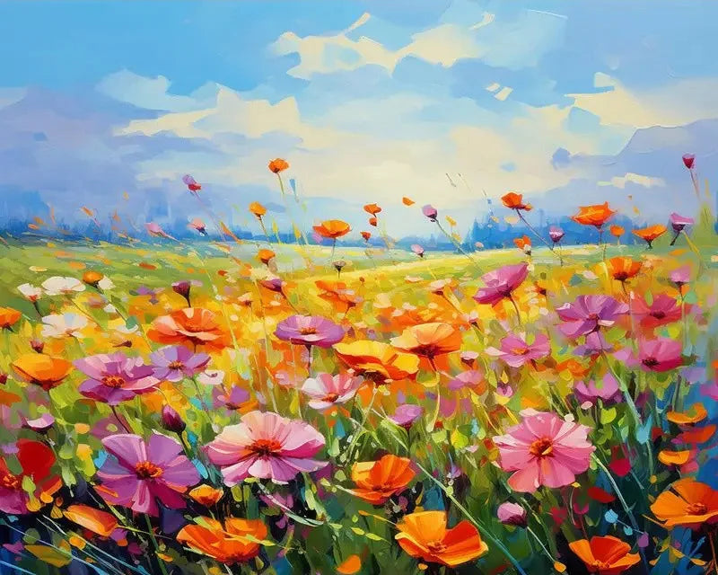 Daisy Flower Field Landscape - Paint by Numbers