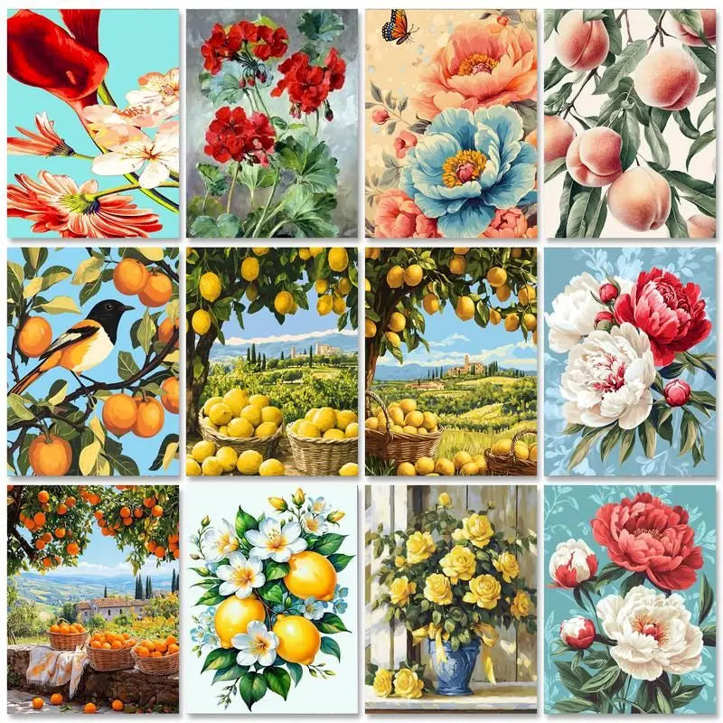 Flowers, Lemons & Landscape – DIY Framed Paint by Numbers Kit (Customizable by Paint)