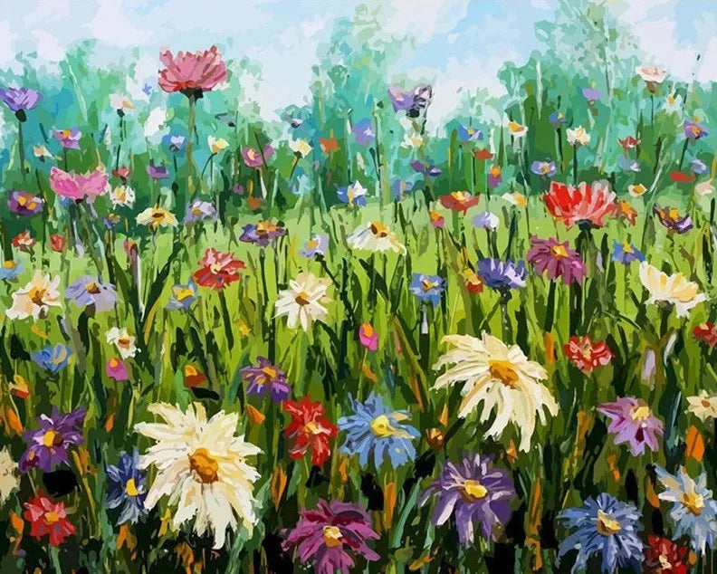 Daisy Flower Field Landscape - Paint by Numbers