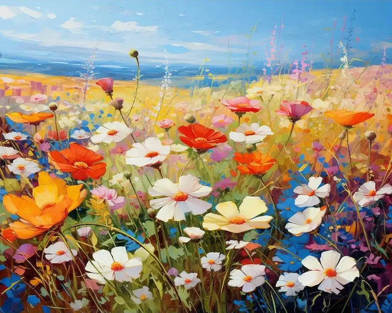 Daisy Flower Field Landscape - Paint by Numbers