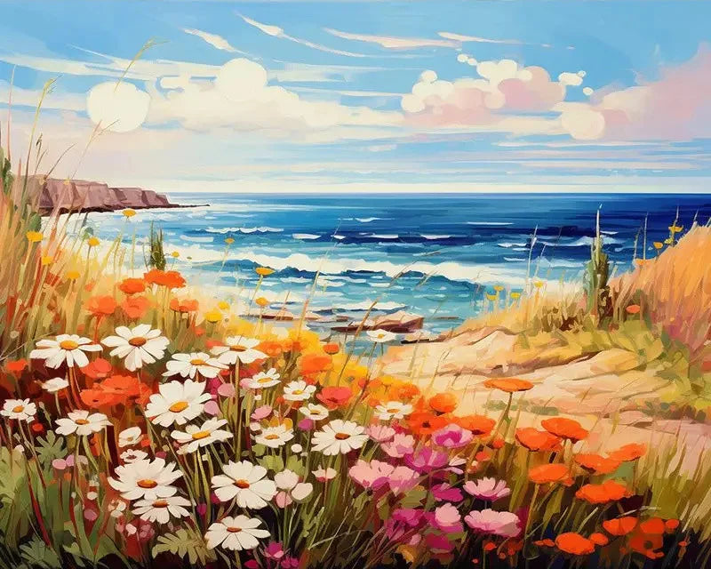 Daisy Flower Field Landscape - Paint by Numbers