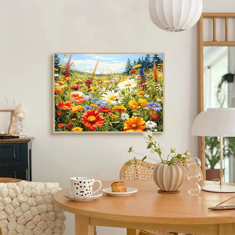 Daisy Flower Field Landscape - Paint by Numbers