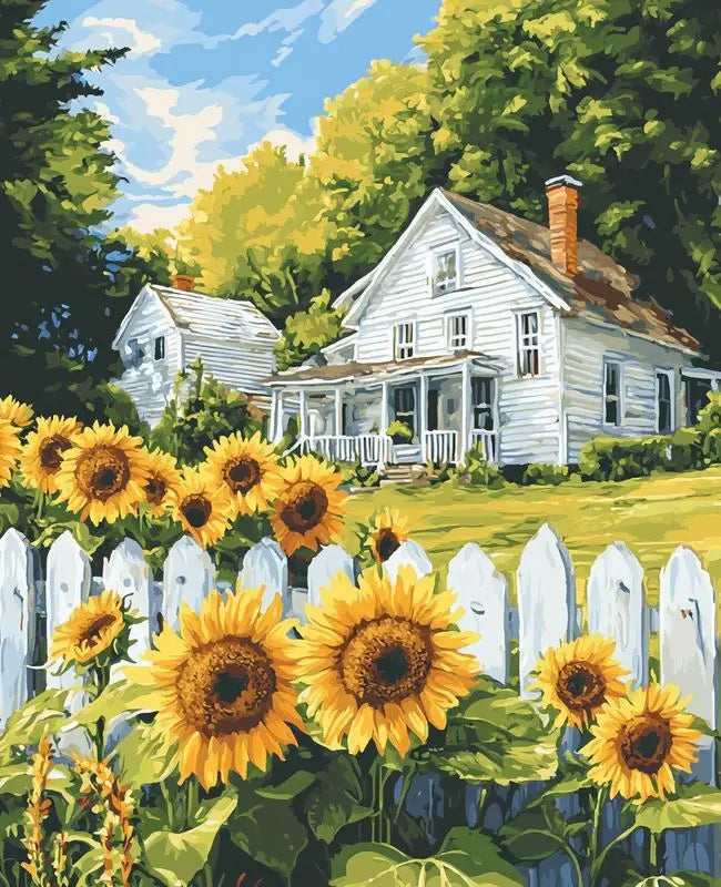 Girl Flower and House Landscape – DIY Paint by Numbers Wall Art (Customizable by Paint)
