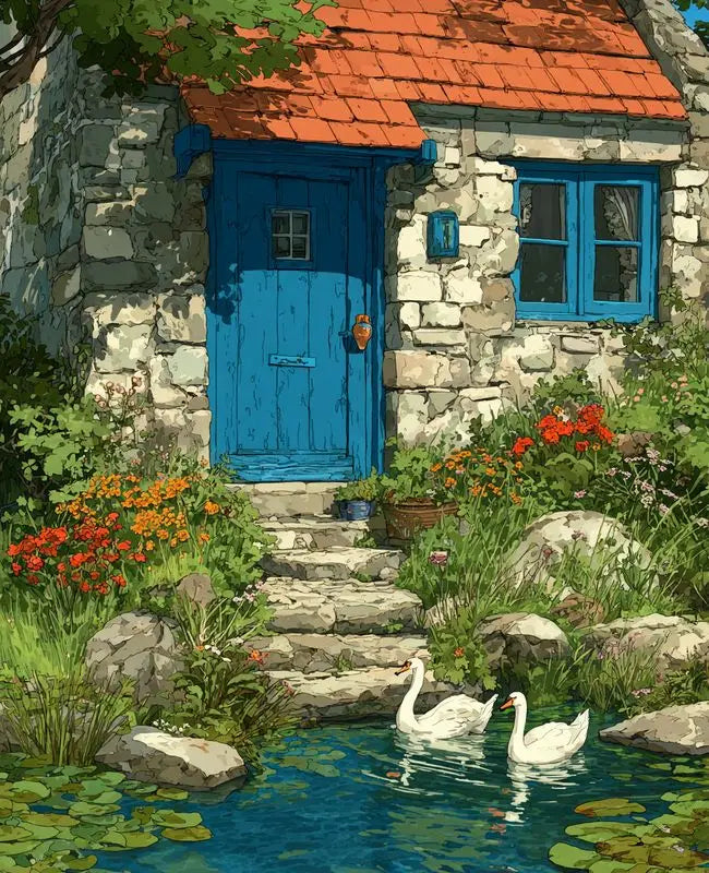 Girl Flower and House Landscape – DIY Paint by Numbers Wall Art (Customizable by Paint)