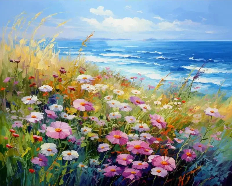 Daisy Flower Field Landscape - Paint by Numbers