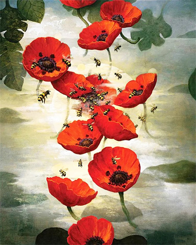 Poppy Flower Wall Art - Oil Painting by Numbers